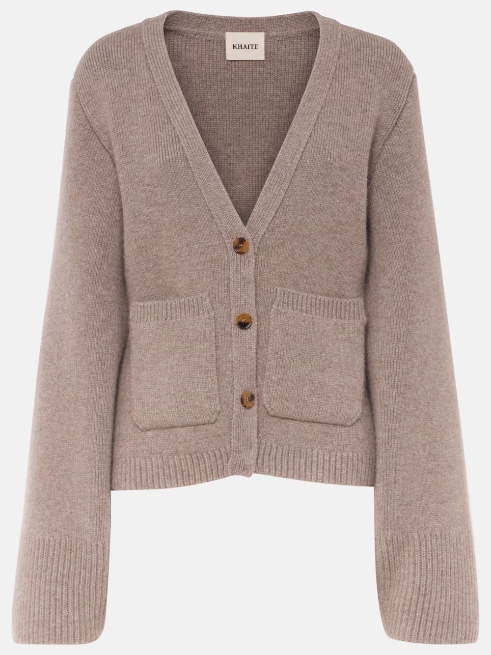 KHAITE Taupe-Brown V-Neck Pocket Button Cardigan